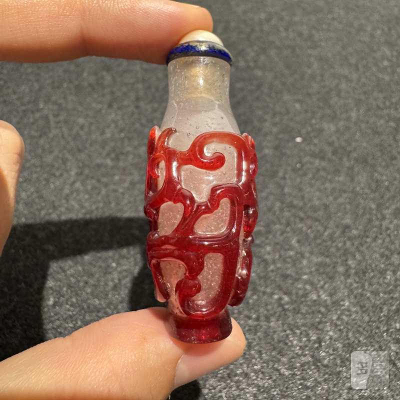 清 龙凤纹套红料烟壶 - 图4